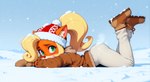 anthro beanie blonde_hair breasts clothing female footwear gloves hair handwear hat headgear headwear long_hair looking_at_viewer ponytail shoes snow solo winter winter_background anonymous_director crash_bandicoot_(series) coco_bandicoot mammal marsupial hi_res