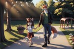 aiko anthro barry bottomwear brown_hair canid canine cervid clothing cub duo female fox hair hairbow hi_res hooves male male/female mammal nature playground skirt teal_eyes venison venisoncreampie vulpine walking young