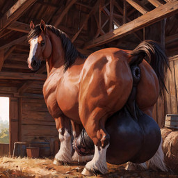 animal_genitalia animal_penis anus balls barn big_balls big_penis equine_penis feral genitals huge_balls huge_penis hyper hyper_balls hyper_genitalia hyper_penis looking_at_viewer looking_back male penis solo nazukio equid equine horse mammal