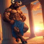 2024 2_horns abs anthro bedroom_eyes biceps big_abs big_biceps big_deltoids big_forearm_muscles big_muscles big_pecs big_quads big_trapezius big_triceps biped black_hooves black_lips blue_cloth blue_sky bovid_horn bovine_horn broad_shoulders brown_body brown_ears brown_fur brown_hair brown_nipples bull_horn closed_smile cloth clothed clothing cloud column corinthian_order covering covering_crotch covering_self dall-e_3 dark_hooves day deltoids detailed_background ears_aside fabric forearm_muscles fur greek hair head_horn hooves horn huge_biceps huge_deltoids huge_forearm_muscles huge_muscles huge_quads huge_triceps humanoid_hands leaning leaning_back lens_flare light lips looking_at_viewer low-angle_view male manly monotone_body monotone_fur monotone_hair monotone_hooves mountain mountain_range muscular muscular_anthro muscular_arms muscular_legs muscular_male muscular_thighs narrowed_eyes nipples obliques pecs quads seductive serratus shadow short_hair sky small_nipples smile smiling_at_viewer smirk smirking_at_viewer solo standing sun sunlight sunrise temple thick_neck topless topless_anthro topless_male trapezius triceps unguligrade unguligrade_anthro unguligrade_legs white_horn yellow_sky zenithwolf bovid bovine cattle mammal minotaur 1:1 detailed digital_drawing_(artwork) digital_media_(artwork) full-length_portrait hi_res lighting portrait shaded soft_shading story story_in_description