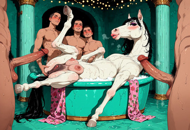 animal_genitalia animal_pussy anus balls bathing bathroom bestiality big_penis bodily_fluids butt dripping equine_anus equine_genitalia equine_pussy erection female feral fur genital_fluids genitals group hair interspecies looking_at_viewer male male/female navel nipples nude partially_submerged penile penis presenting pussy teats tongue water wet wet_body white_body diddlier equid equine horse human mammal hi_res