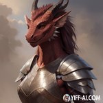 anthro armor baldur's_gate breastplate detailed_scales female horn mane red_body red_mane red_scales scales smile smiling_at_viewer solo yiff_ai dragon detailed watermark