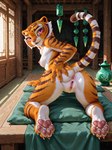 anthro anus breasts butt butt_grab completely_nude dreamworks female fur furniture genitals hair hand_on_butt inside looking_back nipples nude on_knees pussy raised_tail rear_view red_eyes solo table temple majorrenegade kung_fu_panda master_tigress felid mammal pantherine tiger detailed hi_res