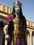 anthro armor byzantine cape clothing emperor felid gold_(metal) gold_jewelry hair hi_res jewelry leopard long_hair male mammal pantherine royalty solo