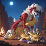 anthro ass_up bodily_fluids campfire canyon cum cum_in_pussy cum_inside dominant dominant_male drooling duo female from_behind_position genital_fluids interspecies knot male male/female moon mounting night raised_tail rock saliva sex sky submissive submissive_female awrai digimon nintendo pokemon canid canine digimon_(species) generation_7_pokemon lycanroc mammal midnight_lycanroc pokemon_(species) renamon 1:1 absurd_res hi_res