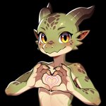 4_fingers <3 ambiguous_gender anthro fingers green_body heart_symbol horn msdoctor solo yellow_eyes kobold