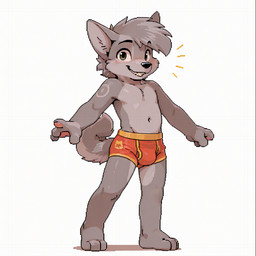 anthro belly clothing fur grey_body grey_fur looking_at_viewer male pawpads pink_pawpads simple_background smile solo sukusala661 surprise underwear white_background young canid canine canis mammal wolf