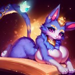 4_toes anthro book breasts digital_media_(artwork) domestic_cat featureless_breasts feet felid feline felis hi_res kyxsoon league_of_legends looking_at_viewer male mammal riot_games solo tencent toes yuumi_(lol)