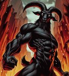 2024 2_horns 5_fingers 9:10 abs anthro backlighting biceps biped black_body black_ears black_fur black_horn black_nose black_tail bovid bovid_demon bovid_horn canyon caprine caprine_demon caprine_horn curved_horn dall-e_3 dark_body dark_ears dark_fur dark_horn deltoids demon detailed detailed_background digital_drawing_(artwork) digital_media_(artwork) ears_aside embers empty_eyes featureless_crotch fingers fist forearm_muscles fur goat goat_demon goat_horn head_horn hi_res horn humanoid_hands krampus light lighting looking_at_viewer low-angle_view male mammal manly monotone_body monotone_fur monotone_horn monotone_tail muscular muscular_anthro muscular_male nude nude_anthro nude_male obliques outside overcast pecs portrait pose quads ridged_horn serratus shaded short_tail sky small_tail solo standing thick_neck three-quarter_portrait three-quarter_view triceps zenithwolf