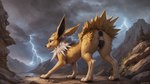 absurd_res anatomically_correct anatomically_correct_genitalia animal_genitalia animal_pussy anus asp791_(director) butt canid canine canine_genitalia canine_pussy detailed_background eeveelution female feral fur generation_1_pokemon genitals hi_res jolteon mammal pokemon_(species) presenting presenting_hindquarters presenting_pussy pussy raised_tail solo yellow_body yellow_fur