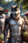 animal_genitalia anthro balls building casual_nudity fur genitals group house male nipples nude plant sheath ulfur5605 canid canine canis mammal wolf hi_res