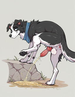 animal_genitalia animal_penis anus backsack balls black_body black_fur black_nose black_pawpads blue_eyes bodily_fluids canine_genitalia canine_penis erection feral floppy_ears fur genital_fluids genitals grass hiked_leg kerchief knot looking_at_viewer male multicolored_body multicolored_fur narrowed_eyes outside pawpads paws peeing penis pink_anus pink_penis plant raised_leg rock sheath simple_background smile solo standing two_tone_body two_tone_fur urine urine_pool urine_stream watersports white_balls white_body white_fur betanpcai border_collie canid canine canis collie domestic_dog herding_dog mammal pastoral_dog sheepdog absurd_res hi_res