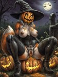 anthro breasts cemetery clothing corset dipstick_tail exposed_breasts female food fruit goo_dripping gray_hair halloween hat headgear headwear jack-o'-lantern legwear lingerie markings mature_female moon nipples open_pussy overweight plant pubes pumpkin slime solo tail_markings thigh_highs tombstone topwear underbust_corset vaginal_fluids witch_hat autumndragon canid canine fox mammal red_fox hi_res