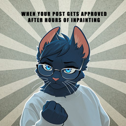 5_fingers anthro blue_eyes clothed clothing eyebrows eyelashes eyewear fingers fist furgonomic glasses long_ears looking_at_viewer male shirt simple_background snout text topwear whiskers yiff_ai_(director) meme_2026 fan_character johnny_kat domestic_cat felid feline felis mammal english_text hi_res meme