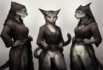 anthro clothed clothing female genitals group partially_clothed presenting presenting_pussy priestess pussy trio hyperion felid khajiit mammal