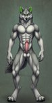 animal_genitalia anthro balls canid canine canis character_name fur genitals green_ears green_eyes hair male mammal muscular nude penis solo spirit_shadow_(character) spirit_shadow_(director) wolf