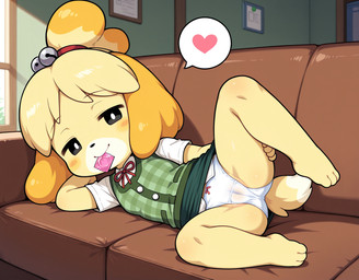 <3 anthro camel_toe clothing condom condom_in_mouth female inviting looking_at_viewer lying panties sexual_barrier_device solo underwear animal_crossing nintendo isabelle_(animal_crossing) hi_res