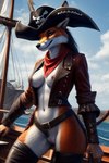 anthro bandanna belt breasts female genitals kerchief pirate pirate_hat pussy ship smile solo vehicle watercraft lurktime_(director) canid canine fox mammal