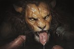 anthro bodily_fluids bukkake cum cum_on_face cumshot duo ejaculation genital_fluids genitals male male/male penis tongue hyperion felid human lion mammal pantherine
