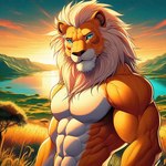 2024 abs acacia_tree amazing_background anthro backlighting biceps biped black_pupils blue_eyes broad_shoulders brown_nose chin_tuft closed_smile clothed clothing cloud countershade_arms countershade_face countershade_fur countershade_torso countershading dall-e_3 day deltoids detailed_background facial_tuft featureless_chest forearm_muscles front_view fur grass hill inner_ear_fluff lake light light_body light_fur light_mane looking_at_viewer male mane mountain mouth_closed multicolored_body multicolored_fur muscular muscular_anthro muscular_arms muscular_male no_sclera nude nude_anthro nude_male obliques outdoors outside pecs plant pose pupils round_ears savanna serratus sky smile smiling_at_viewer snout solo standing sun sunlight sunset tall_grass thick_neck three-quarter_view topless topless_male trapezius tree triceps tuft two_tone_body two_tone_fur upper_body water whiskers white_body white_countershading white_fur white_mane white_tuft yellow_body yellow_ears yellow_fur yellow_inner_ear yellow_inner_ear_fluff zenithwolf felid lion mammal pantherine 1:1 digital_drawing_(artwork) digital_media_(artwork) half-length_portrait hi_res lighting portrait shaded warm_colors