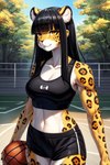 bottomwear bra clothing female midriff park shorts sports_bra underwear felid jaguar mammal pantherine tagme