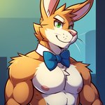 animatronic_male anthro bowtie five_nights_at_freddy's fur green_eyes machine male male_focus muscular muscular_anthro muscular_male orange_body orange_fur simple_background smile solo solo_focus candougie nightmare_at_charle's charles_(nightmare_at_charle's animatronic lagomorph leporid mammal rabbit robot