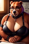 anthro big_breasts breasts cleavage clothed clothing curvy_figure dominatrix eyewear female glasses latex mammal mature_female overweight solo thesouthkorean23 ursid