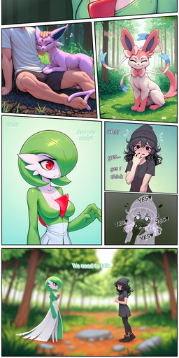 anthro bdsm bestiality bodily_fluids bondage bound breath clothed clothing dialogue female female_on_feral feral genital_fluids group human_on_feral interspecies looking_pleasured male male/female on_grass orgasm pussy_juice ribbon_bondage ribbons ribbons_(anatomy) shaking telepathy trembling nonimousmate nintendo pokemon tania_(nonimousmate) eeveelution espeon gardevoir generation_2_pokemon generation_3_pokemon generation_6_pokemon human humanoid mammal pokemon_(species) sylveon absurd_res comic hi_res long_image tall_image
