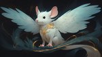 ambiguous_gender feathered_wings feathers feral fur fuzzy_logic mammal mouse murid murine pink_nose pose rat rodent simple_background sitting solo spread_wings whiskers white_body white_fur wings