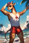 anthro beach bulge cloud eyewear lifeguard male sea seaside solo sunglasses tropical water matt3985_(director) phazon giraffe giraffid mammal hi_res