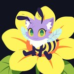 antennae_(anatomy) chibi female flower fur green_eyes looking_at_viewer plant purple_body sitting solo yellow_sclera traialas arthropod bee bumble_bee_(species) furred_kobold hymenopteran insect kobold hi_res