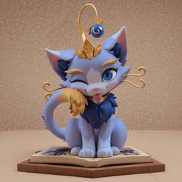 blue_eyes book female feral figurine fur inner_ear_fluff jewelry leg_markings markings neck_tuft necklace one_eye_closed orb purple_body purple_fur realistic simple_background sitting smile smiling_at_viewer socks_(marking) solo tail tongue tongue_out tuft whiskers wink orionbonnie yuumi_(lol) domestic_cat felid feline felis mammal 3d_(artwork) digital_media_(artwork)