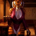 anthro breasts kung_fu_panda nipple_outline no_bra restaurant waitress walking jfurryart605 master_tigress animated webm