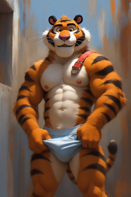 abs anthro biceps blush body_hair briefs briefs_only bulge clothed clothing clothing_pull ears_up first_person_view fur happy_trail light looking_at_viewer looking_pleasured male markings mascot multicolored_body multicolored_fur muscular muscular_anthro muscular_arms muscular_legs muscular_male muscular_thighs navel nipples open_mouth orange_body orange_fur partially_clothed pecs pink_nose presenting seductive smile solo standing striped_body striped_fur striped_markings stripes sunlight teeth thick_thighs tuft two_tone_body two_tone_fur underwear underwear_bulge underwear_only underwear_pull whiskers white_body white_fur yellow_eyes extravirginweaseloil tony_the_tiger felid feline felis mammal pantherine tiger