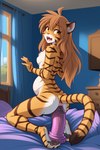 abdominal_bulge anal anal_masturbation anal_penetration animal_dildo animal_sex_toy anthro bed bedroom blush breasts brown_hair butt countershading dildo dildo_in_ass dildo_insertion dildo_sitting female fur furniture genitals hair inside kneeling long_hair looking_back masturbation nude on_bed open_mouth orange_body orange_fur pawpads penetration sex_toy sex_toy_in_ass sex_toy_insertion side_boob solo striped_body striped_fur stripes toying_self twokinds vaginal vaginal_penetration white_body white_fur window yellow_eyes anontk flora_(twokinds) felid keidran mammal pantherine tiger digital_media_(artwork)