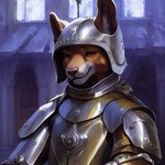 anthro armor canid canine canis domestic_dog furgonomics furgonomics_headwear headgear helmet male mammal medieval medieval_armor solo tahlia_(director)