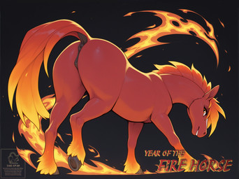 animal_genitalia animal_pussy anus big_butt butt butt_focus elemental_manipulation equine_anus equine_pussy female feral fire fire_manipulation fur genitals happy hooves looking_at_viewer lunar_new_year presenting presenting_hindquarters presenting_pussy pussy rear_view red_body red_fur smile solo text thick_thighs underhoof wide_hips tailupsd new_year equid equine horse mammal english_text hi_res story story_in_description watermark