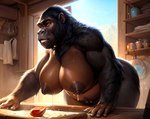 anthro areola belly big_areola big_breasts black_body black_fur bodily_fluids breast_milking breasts cooking erect_nipples exposed_breasts female fur hairy huge_breasts lactating milk milkers mommy_kink navel nipples pubes solo solo_focus sweat sweaty_body peyotecoyote ape gorilla haplorhine mammal primate detailed