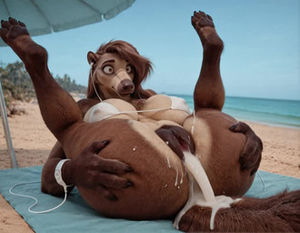 4_fingers anthro anus bangs beach big_tail bikini bikini_top blurred_background bodily_fluids brown_body brown_eyes brown_fur brown_hair busty butt butt_grab claws clothing cum cum_drip cum_inside cum_pool dripping excessive_cum excessive_genital_fluids female fingers fur genital_fluids genitals hair hair_over_eye hand_on_butt headphones legs_over_head legs_up long_snout looking_at_viewer lying multicolored_body multicolored_fur on_back one_eye_obstructed pawpads plump_labia presenting presenting_pussy pussy pussy_juice realistic sand sea seaside snout solo spread_legs spread_pussy spreading surprise swept_bangs swimwear tan_body tan_fur thick_thighs towel two_tone_body two_tone_fur umbrella water nnam_si3 anteater mammal pilosan xenarthran animated short_playtime webm
