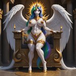 anthro female gold_(metal) gold_jewelry jewelry solo standing vermilion888 princess_celestia_(mlp) equid equine horse mammal my_little_pony absurd_res hi_res