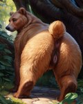 all_fours anatomically_correct anatomically_correct_genitalia anatomically_correct_pussy animal_genitalia animal_pussy anus big_butt black_nose brown_bear brown_body brown_fur butt carnivalecloudmuncher cobblestone darkened_genitalia day female feral fur genitals jungle looking_at_viewer looking_back mammal outside plant pussy raised_tail solo tree ursid ursine ursine_pussy