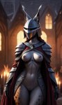 anthro armor breasts felid feline female genitals headgear helmet lurktime_(director) lynx mammal medieval medieval_armor medieval_clothing night pussy realistic solo thigh_gap