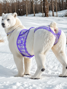 anatomically_correct anus butt camel_toe clothing collar corset female feral fluffy_fur forest forest_background fur lace_panties lingerie looking_at_viewer nature nature_background plant presenting presenting_hindquarters snow solo solo_focus standing topwear tree white_body white_fur goldendog mammal polar_bear ursid ursine hi_res
