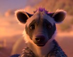 2023 ambiguous_gender blurred_background desert ears_down feral fluffy fur looking_at_viewer pivoted_ears purple_nose solo spots spotted_body spotted_fur striped_body striped_fur stripes d_(director) hyaenid mammal