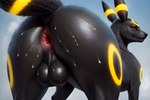 anus balls big_butt black_body black_fur bodily_fluids butt detailed detailed_anus eeveelution feral fur generation_2_pokemon genitals hi_res light lighting male markings musk musk_clouds need_wiener_now photorealism photorealistic pokemon_(species) raised_tail rear_view red_eyes smile smirk solo solo_focus sweat sweaty_anus sweaty_balls sweaty_butt sweaty_genitalia tagme umbreon yellow_markings