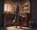 anthro brown_body brown_fur clothing craf female fur laboratory potion potion_bottle rear_view robe solo ivorymane domestic_ferret mammal mustela mustelid musteline true_musteline watermark