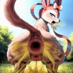 anatomically_correct anatomically_correct_anus anatomically_correct_genitalia anatomically_correct_pussy angry animal_focus anus bow_(anatomy) crouching eeveelution fart fart_fetish female feral frown fur gaping gaping_anus gaping_pussy generation_6_pokemon genitals looking_at_viewer pink_tail pokemon_(species) pussy raised_tail rear_view ribbons_(anatomy) scowl solo spread_legs spreading sylveon