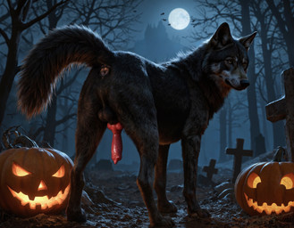 amber_eyes anatomically_correct anatomically_correct_genitalia anatomically_correct_penis animal_genitalia animal_penis anus balls black_body black_fur black_nose building butt canine_genitalia canine_penis cemetery detailed_background erection feral fluffy fluffy_tail fog food fruit full_moon fur genitals halloween inner_ear_fluff jack-o'-lantern knot looking_back male moon night outside paws penis perineum photorealism plant presenting presenting_anus presenting_hindquarters presenting_penis pumpkin realistic_feral rear_view sheath sky solo standing tail tail_anus tombstone tree tuft zerphy bat canid canine canis mammal wolf 2025 hi_res signature