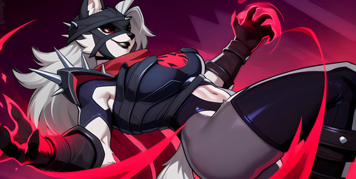 andromorph dark_aura female fur intersex male male/female mvp_pose solo akameai669_(director) helluva_boss loona_(helluva_boss) malice canid canine mammal hi_res