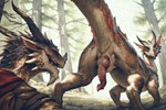 animal_genitalia anthro cloaca cloacal_penis duo feral genitals imminent_sex male male/male presenting presenting_cloaca hyperion dragon lizardman reptile scalie